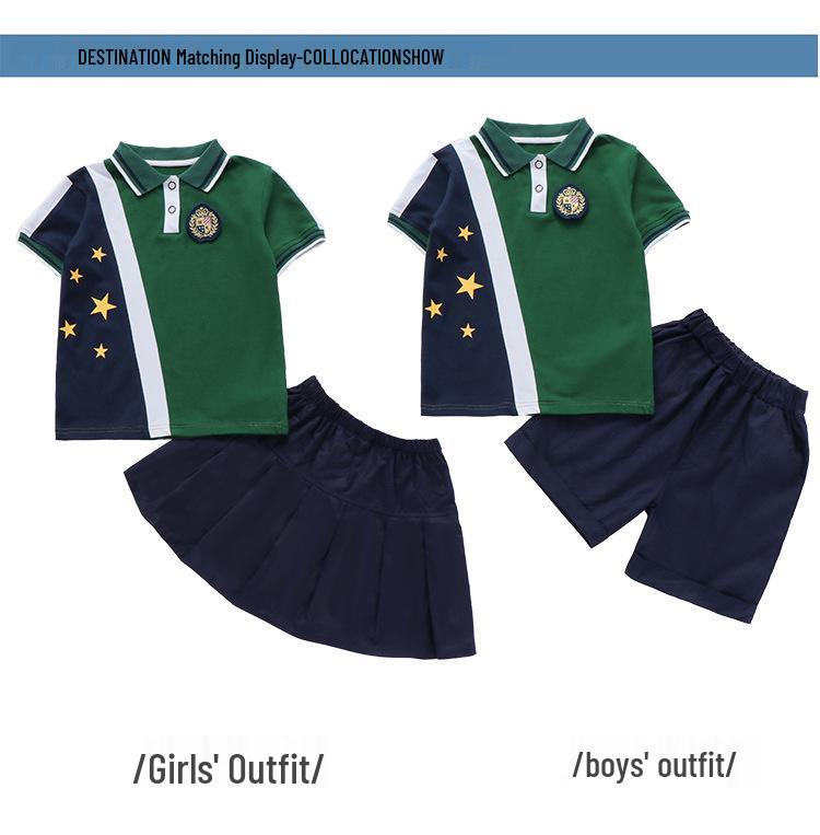 Conjunto de Canto para Uniforme Escolar de Verão Infantil - 1 de Junho: Combinação Pai-Filho para Apresentações do Ensino Fundamental I e II