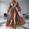 European and American Autumn Popular Women's Clothing V-neck Printing Fashion Temperament Long Dress