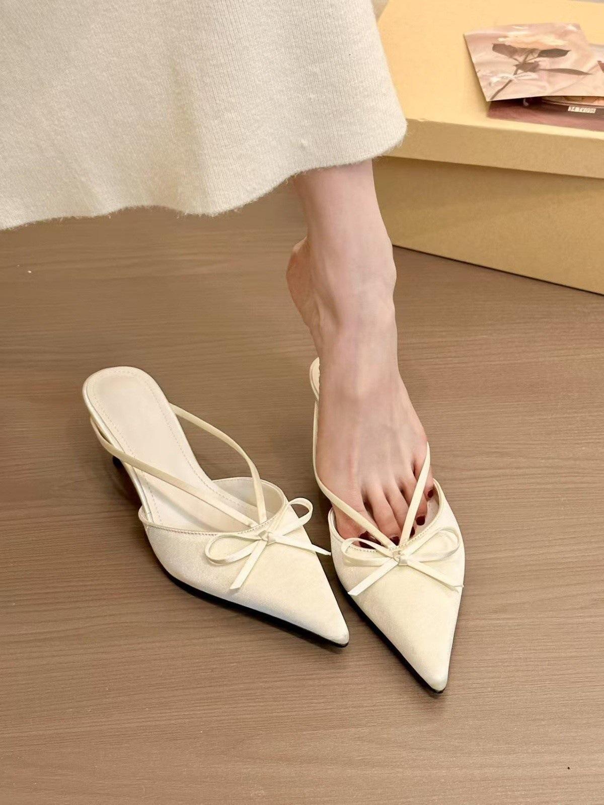 

Розовый! Темпераментная сумка с бантом из сатина с острым носком, полушлепанцы, женская весенняя обувь на одном педале 42 абрикосовый