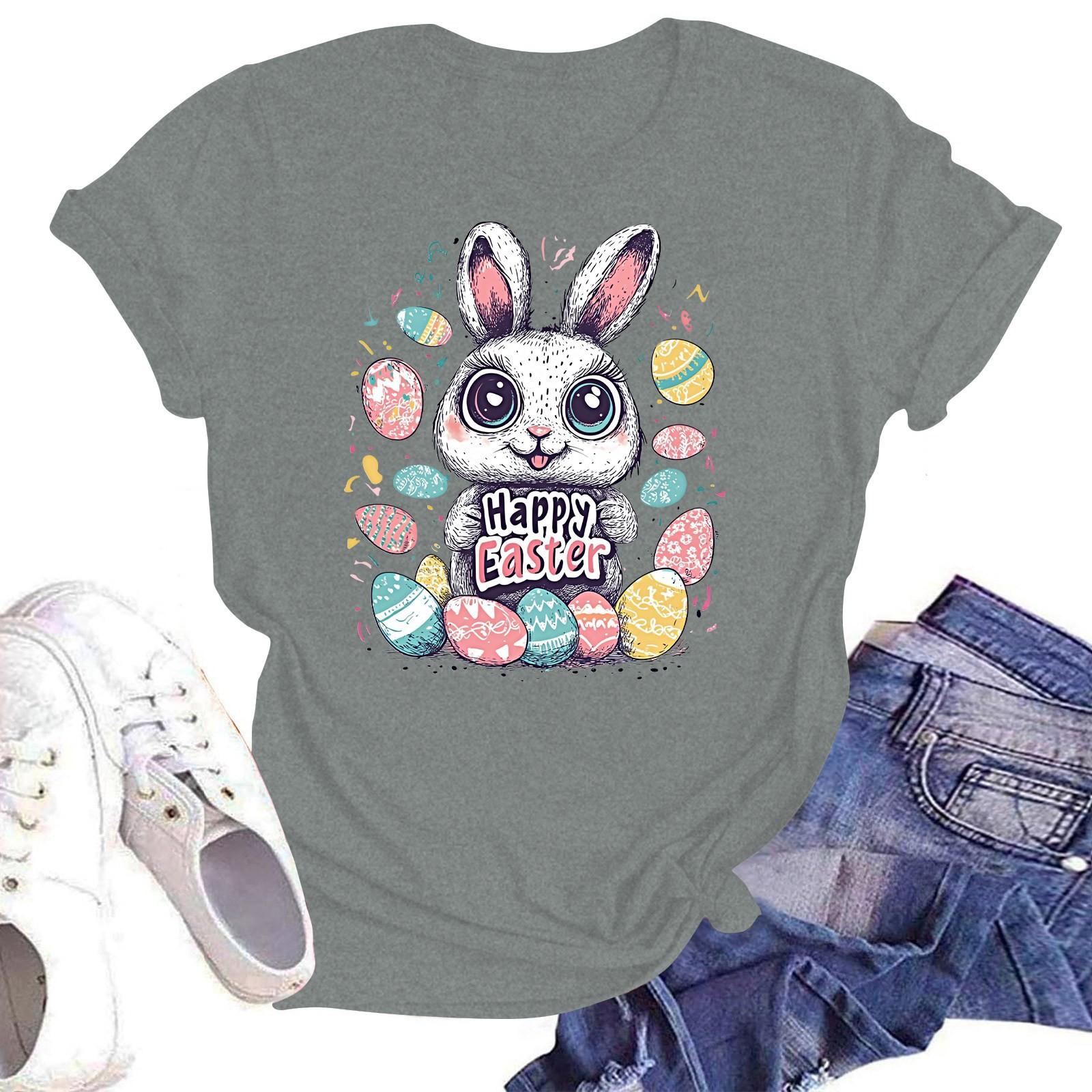 

Счастливой Пасхи женская мода принтованный круглый вырез короткий рукав футболка пуловер топ XXL