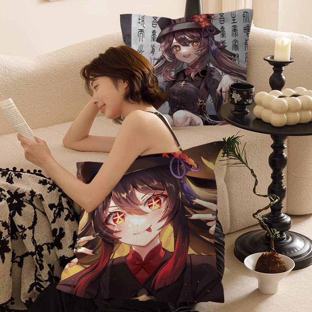 Genshin Impact Hu Tao Pillow Cover For Bedroom Room And Living Room Sofa Decorative Cushion Cover