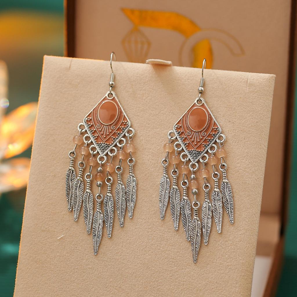 Diamond Alloy Leaf Earrings Ethnic Style Dangle Earrings for Women Multi Color Options Fashion Jewelry Gift