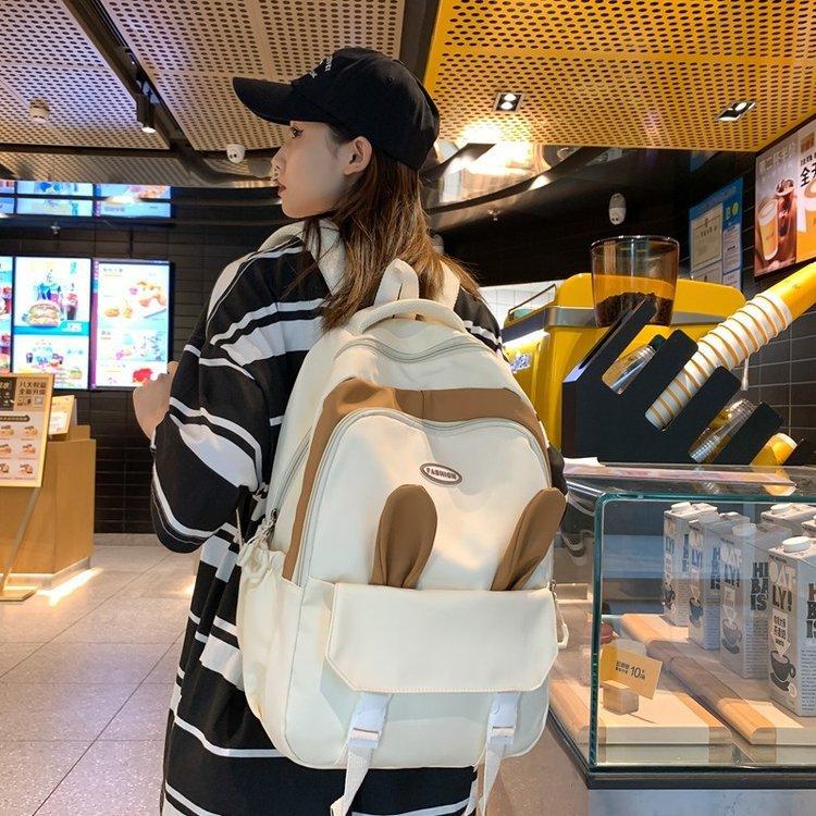 New Cute Rabbit Ear Schoolbag, Casual Korean Version of Large-capacity Backpack Ins Campus College Style Fresh Backpack