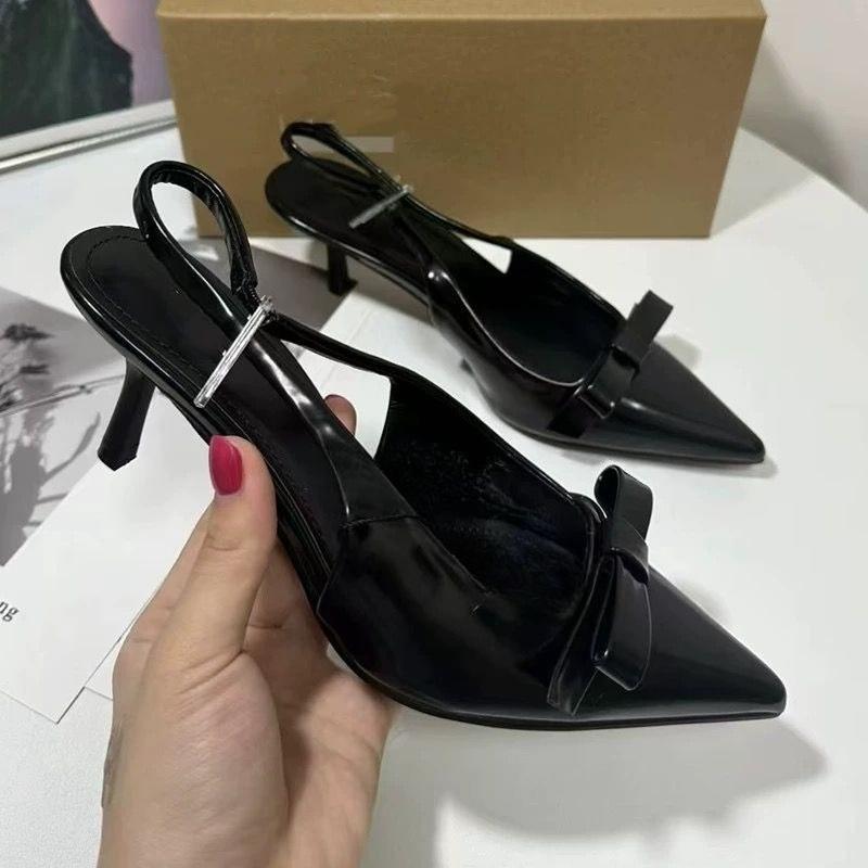 Mode 2025 Nieuw Design Slingbacks Vlinderknoop Dames Pumps Sexy Puntneus Dunne Hakken Stripper Feestschoenen Grote Maat