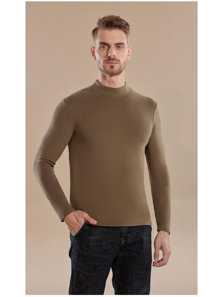 Men's Half-High Collared German Cashmere Thermal Top - Antibacterial, Warm, Versatile Long-Sleeve Shirt.
