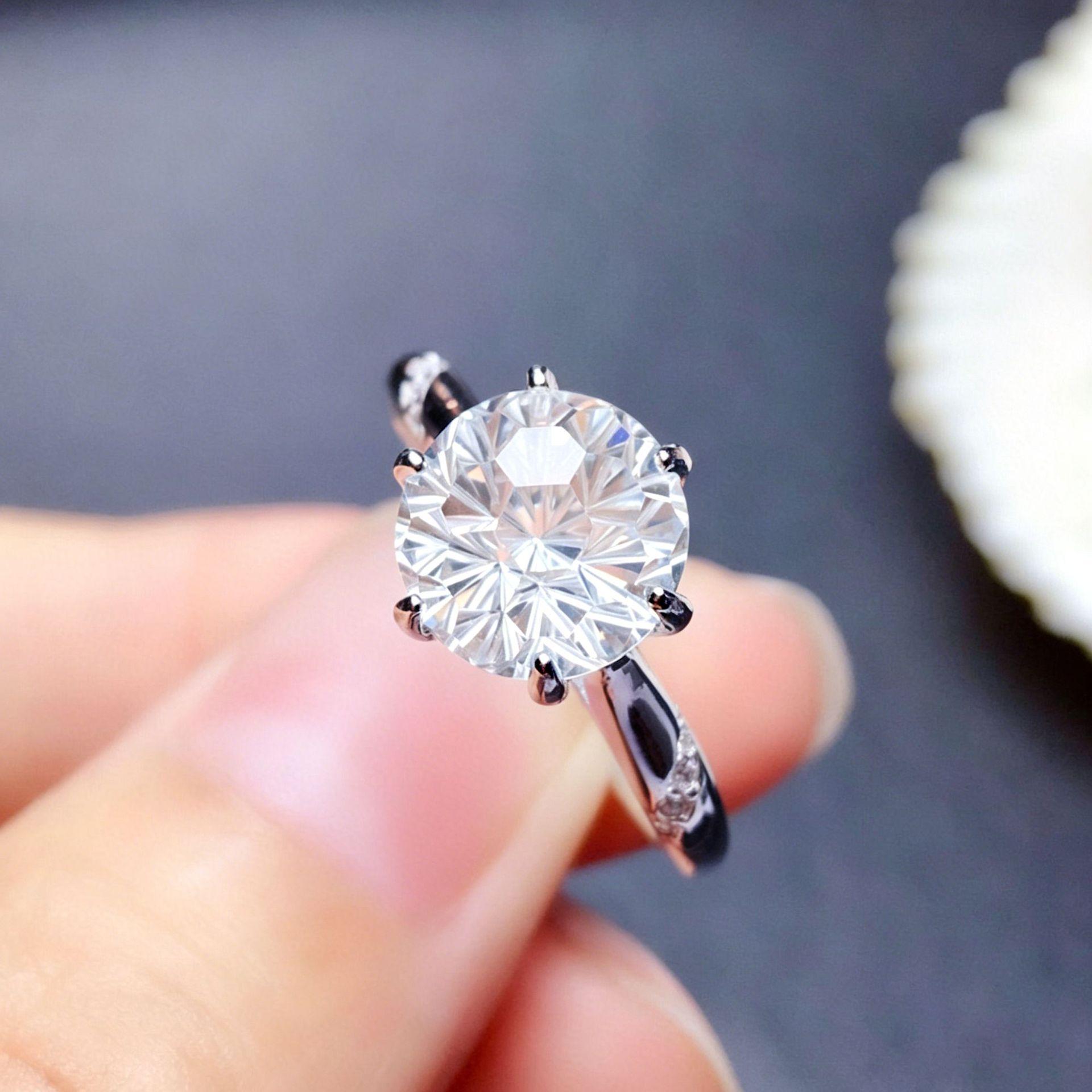 

5 Carats, New Simple and Fashionable Fireworks Cut Turtle Face White Diamond Opening Ring Female, Ring 2026 Resizable