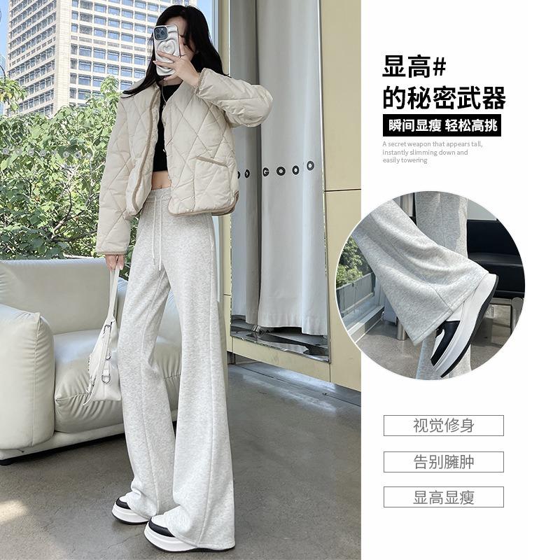 White and gray sweatpants children's spring and autumn new high-waisted and thin casual sweatpants small micro-flared pants