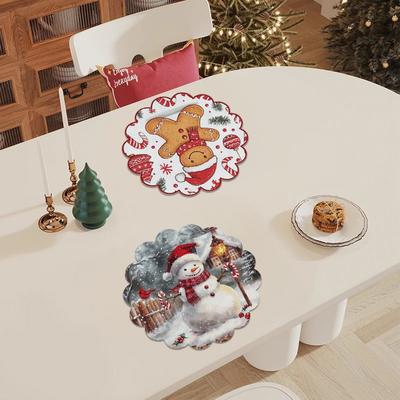 4 Stück/Set Weihnachts-Platzset Cartoon Weihnachtsmann Rund Untersetzer Schneeflocke Esstisch Hitzebeständige Unterlage Weihnachtsdeko