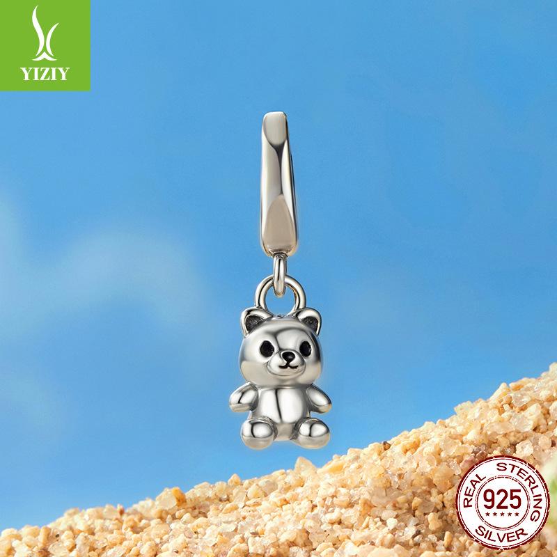 Open And Close Bear Pendant S925 Silver Beads, Childlike Creative Diy Bracelet Animal Bead Accessories