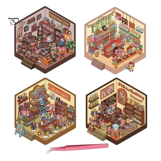 

4 шт. DIY 3D наклейки для дома, бумажные наклейки с миниатюрными сценами, мультяшные наклейки с мини-сценами для комнаты, набор для взрослых, детский альбом A