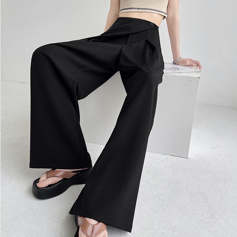 

Костюм Широкие брюки Женские Шикарные Однотонные С высокой талией Свободные Повседневные Брюки Модные Элегантные Брюки для работы S чёрный