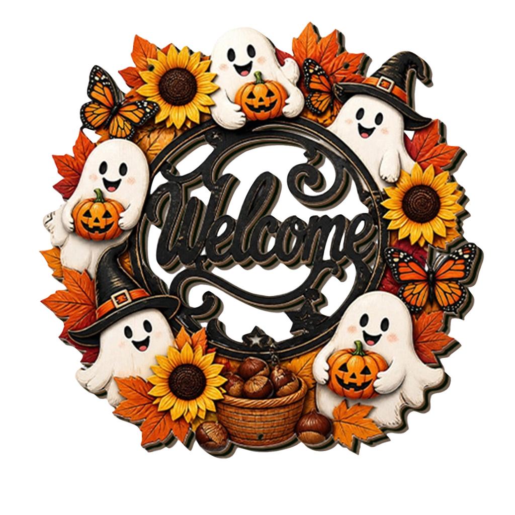 Halloween Wooden Door Hanging Sign for Front Door Entryway Holiday Decor