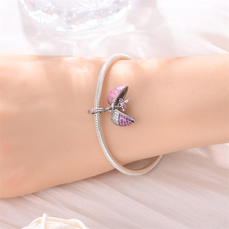 Copper Metal Butterfly Dragonfly Flower Pink Zircon Themed Sweet Charm Bead Components Bead Components Compatible With Pan Authentic Original