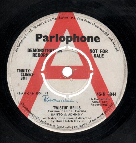 

7inch Record SANTO & JOHNNY - Twistin Bells 45R4844PROMO Parlophone 1961 UK Jazz Used