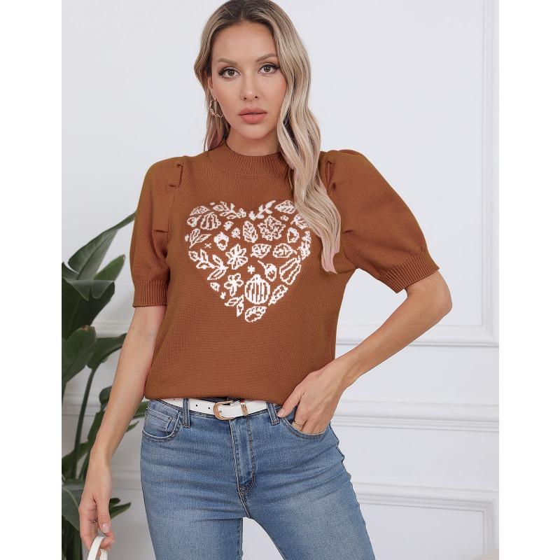 

Женский осенне-зимний свитер с короткими рукавами и принтом Love Casual XL коричневый