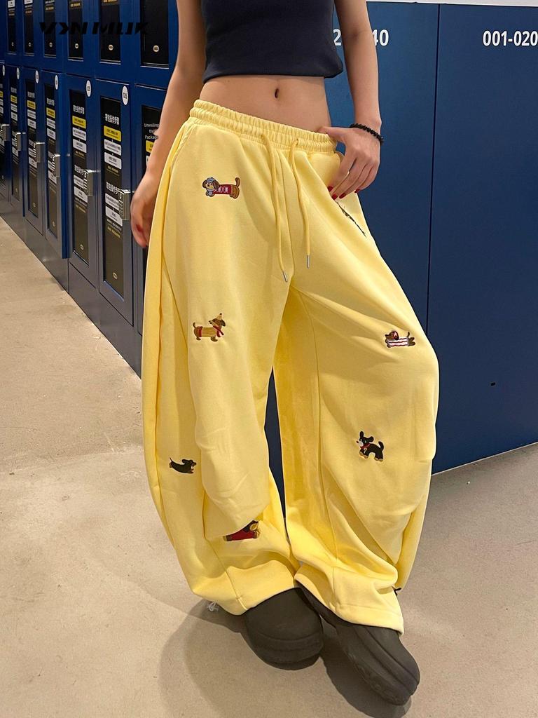 Women's Trendy Sausage Dog Embroidered Wide Leg Sweatpants