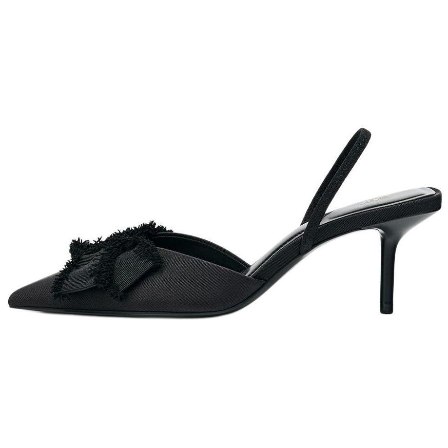 Zara Vintage Elegant Bow Decor Open Back Mule Heels 7Cm Women Heels Black 12226510800-38