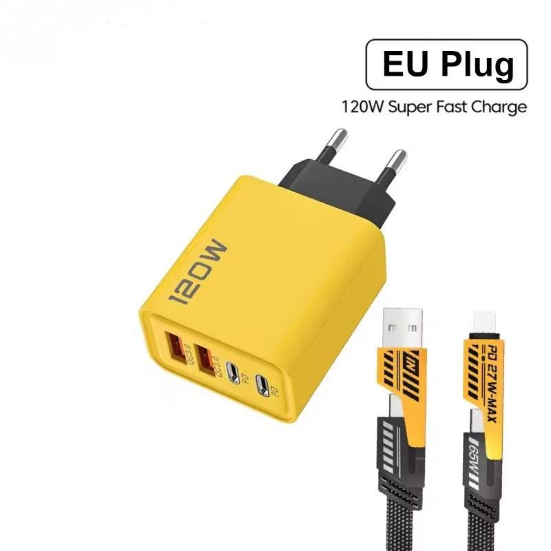 

120 Вт 4 порта Сверхбыстрая зарядка Type-C GaN Зарядное устройство для телефона USB-C QC 3.0 Адаптер суперзарядки для Huawei iPhone Samsung EU Plug