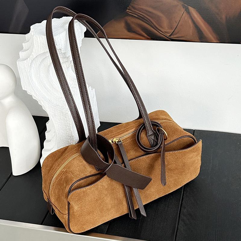 Frosted Cowhide Bowling Tote Bag, Genuine Leather, New Commuter Women's Bag, Shoulder Underarm Bag, High-end Light Luxury