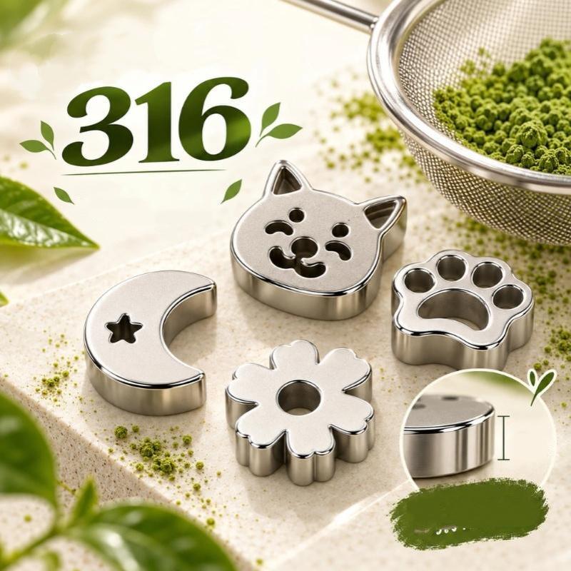3Pcs Stainless Steel Matcha Sifter Set With Multiple Cute Shape Molds And Fine Mesh Perfect For Home Baking Matcha Making Coffee