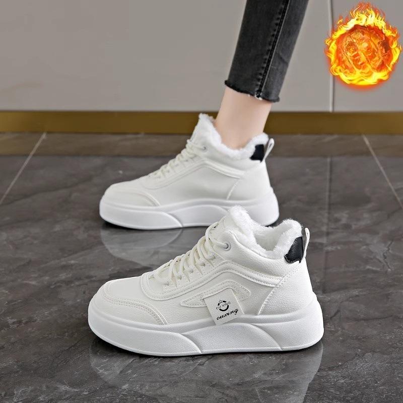 

Новые женские флисовые зимние ботинки, универсальные высокие кеды на толстой подошве, повседневные спортивные хлопковые туфли 36 белый