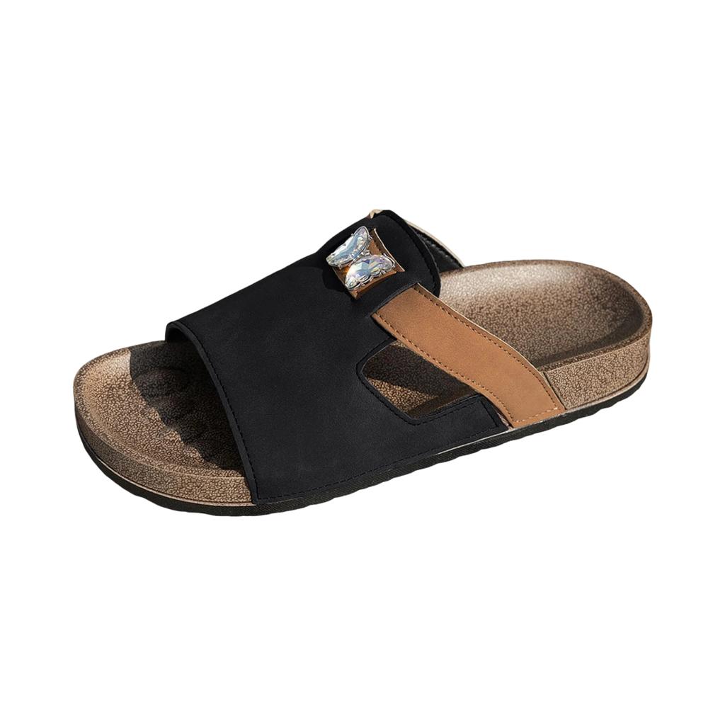 Summer Butterfly Water Diamond Large Size Color Blocked One Word Cool Slippers