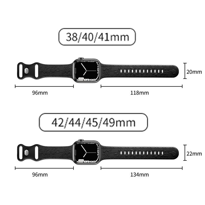 Silicone Strap For Apple Watch 10 Band 46mm 44mm 41mm 40mm 45mm 49mm Floral Engraved Bracelet Correa Series 8 9 7 SE 4 5 Ultra 2