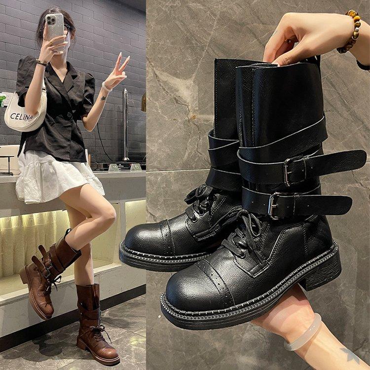 Cowhide version! Second generation war damage boots~ old buckle western cowboy boots locomotive desert short boots women's Martin boots