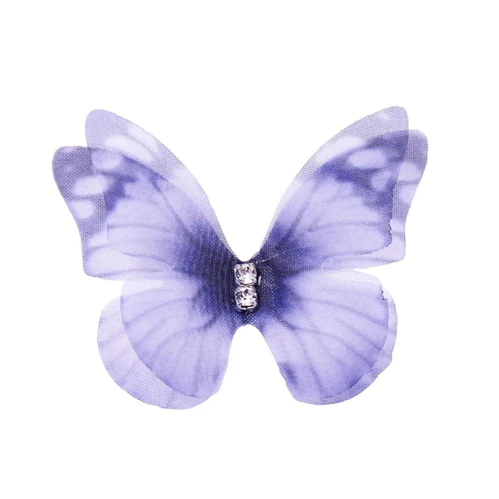 50pcs Gradient Color Organza Fabric Butterfly Appliques 3D Dreamy Simulation Mesh Butterfly Patch 5CM Double-layer