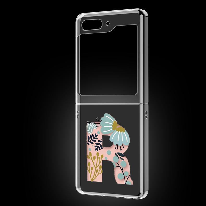 Art Initial Letter A To Z Pink Flowers Phone Case For Samsung Galaxy Z Flip 5 3 4 Folding Shell For Samsung Z Flip3 Flip4 Cover