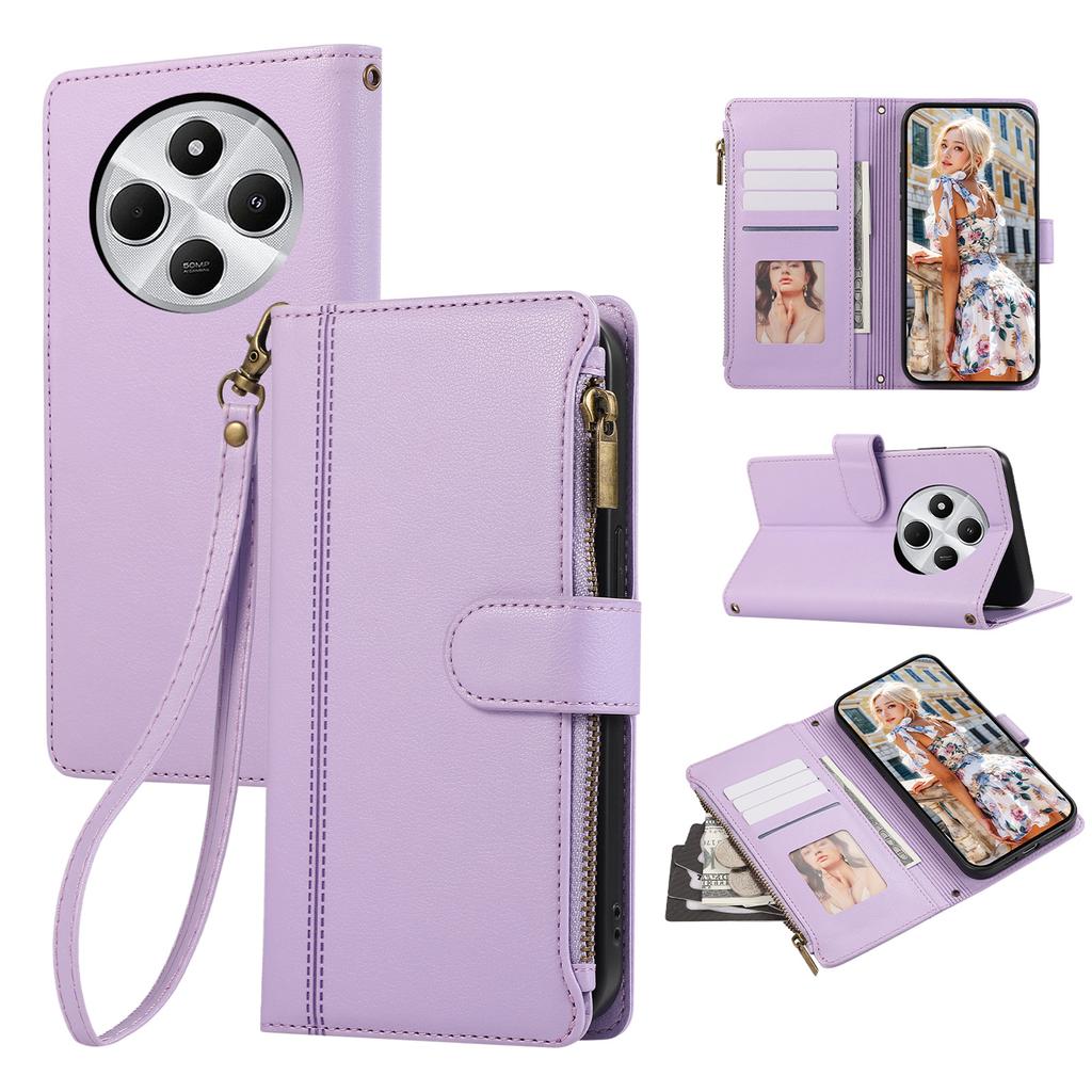 Δερμάτινη Θήκη Τηλεφώνου Για Xiaomi Redmi 14C 4G/A3 Pro 4G/A4 5G/14R 5G/Poco C75 4G/Poco M7 5G Πολλαπλές Θήκες Καρτών Φερμουάρ με Λουράκι Καρπού