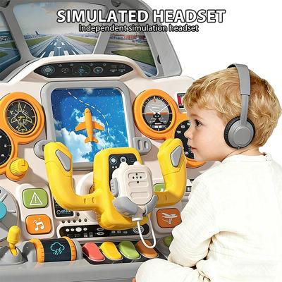 Interactive Airplane Cockpit Toy Realistic Control Panel Pretend Play With Light & Sound Educational Toy For Kids Boys Girls