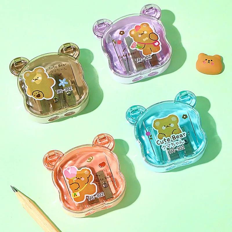 1pcs Cute Little Bear Shaped Double Hole Pencil Sharpener Cartoon Manual Sharpener Student Stationery Gift
