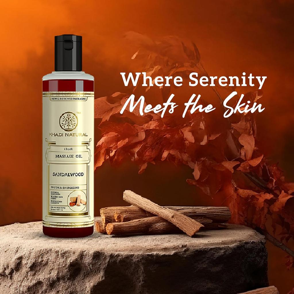Khadi Natural Sandalwood Massage Oil 210 Ml Relaxing Body Massage Oil For Soft Skin And Aromatherapy Wellness Routine