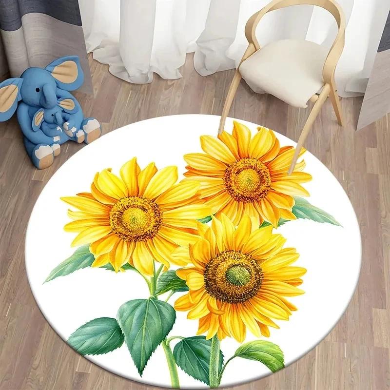 Fall Pumpkin Round Rug for Bedroom Thanksgiving Decor Circle Non Slip Carpet Maple Leaves Floor Mat for Bath Living Room Kitchen