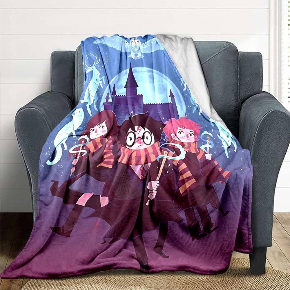 1pc Harry Potter Flannel Throw Blanket - HD Printed Lightweight Soft Warm All-Season Blanket for Sofa, Bed, Travel, Camping 032