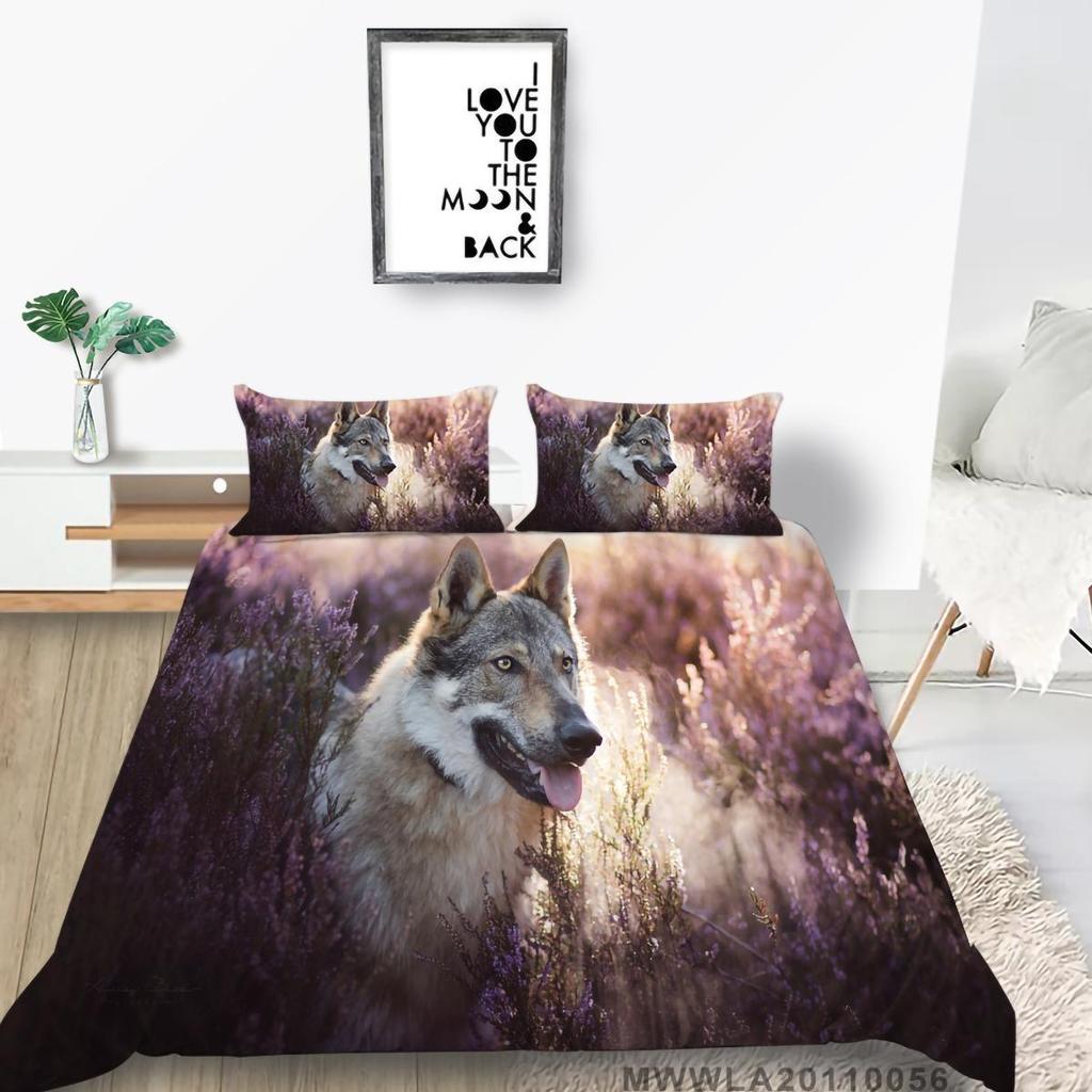 3D Wolf Print Pillowcase and Quilt Cover Full Size Bedroom Home Bedding Set Fashion Home Bedding Gift