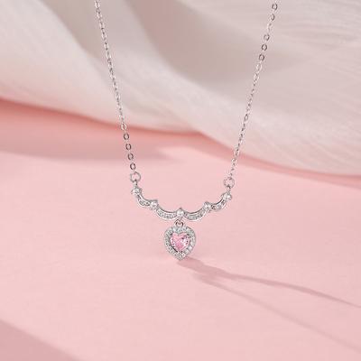 Sweet Pink Diamond Love Necklace for Women, Light Luxury, Sweet Gift for Girlfriend, Collar Chain