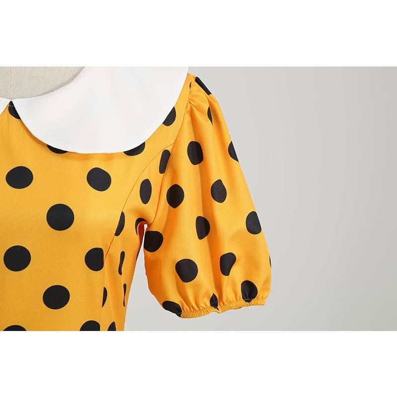 Collar Elegant Women Summer Dress Short Sleeve Dot Vintage Dress A Line Midi Party Sundress