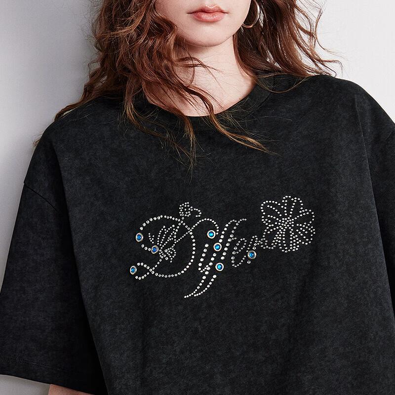 Chuyu Women's Rhinestone Wax Dye Cotton T-Shirt