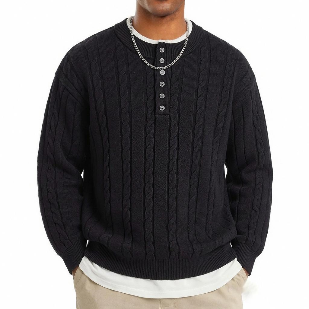 Men's Fashionable Cable Knit Neck Sweater Long Sleeve Casual Winter Pullover