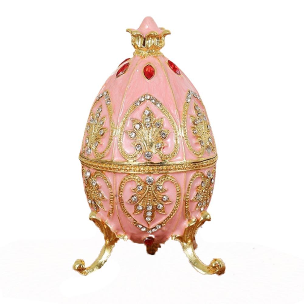 European Style Easter Egg Ornament Zinc Alloy Retro Egg Shape Jewelry Storage Box Tall Feet Jewelry Organizer Birthday Gifts