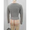 Womens Solid Ribbed Square Neck Long Sleeve Cropped Top