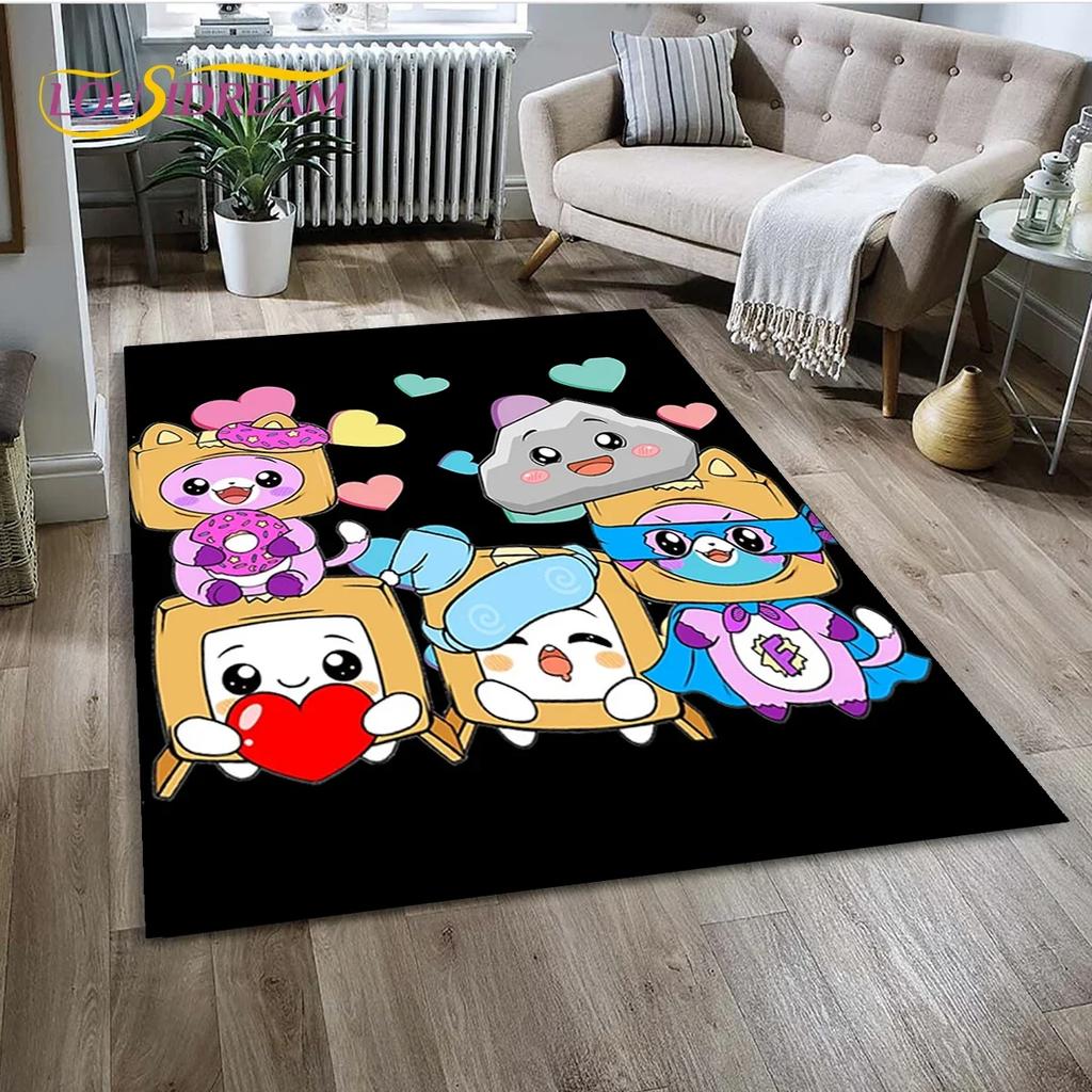 Lankybox Cute Happy Boxy Foxy Rocky Carpet Rug for Bedroom Living Room Home Sofa Decoration,Children Game Large Decor Floor Mat