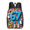 Colorful Number 67 Printing Single Layer Backpack for Boy and Girls Best Gifts 2D Flat Cartoon School Bags for Children