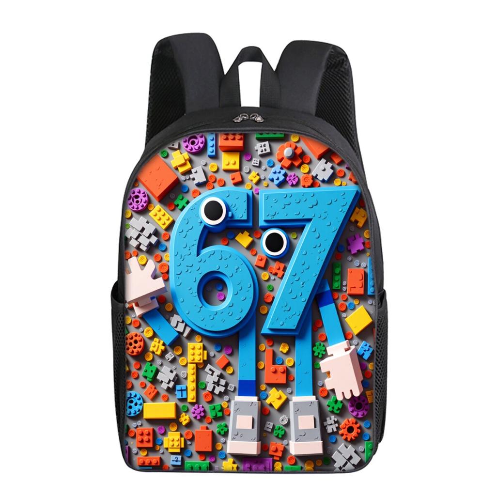 Colorful Number 67 Printing Single Layer Backpack for Boy and Girls Best Gifts 2D Flat Cartoon School Bags for Children