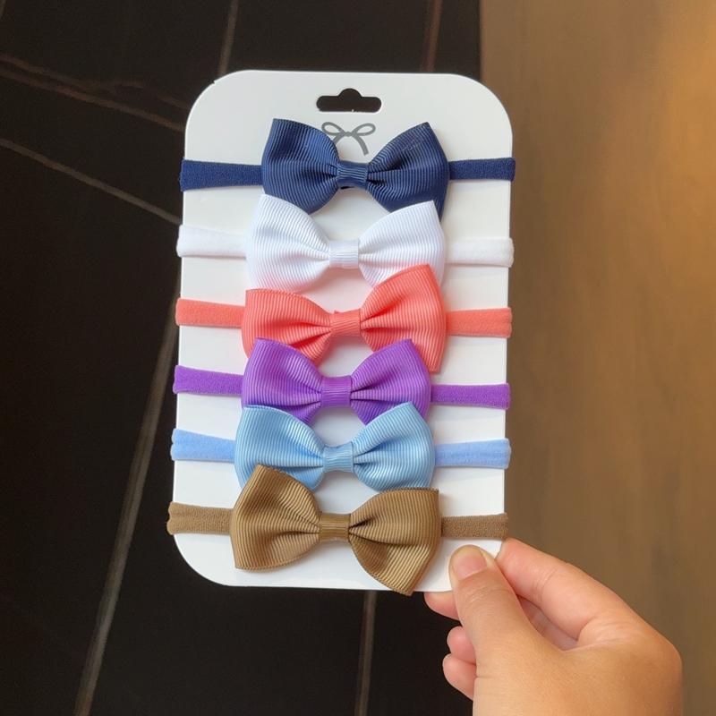 6Pcs/Set Solid Color Kids Headwear Elastic Hair Bands for Baby Cute Ribbon Bowknot Headband Infant Girls Hair Accessories