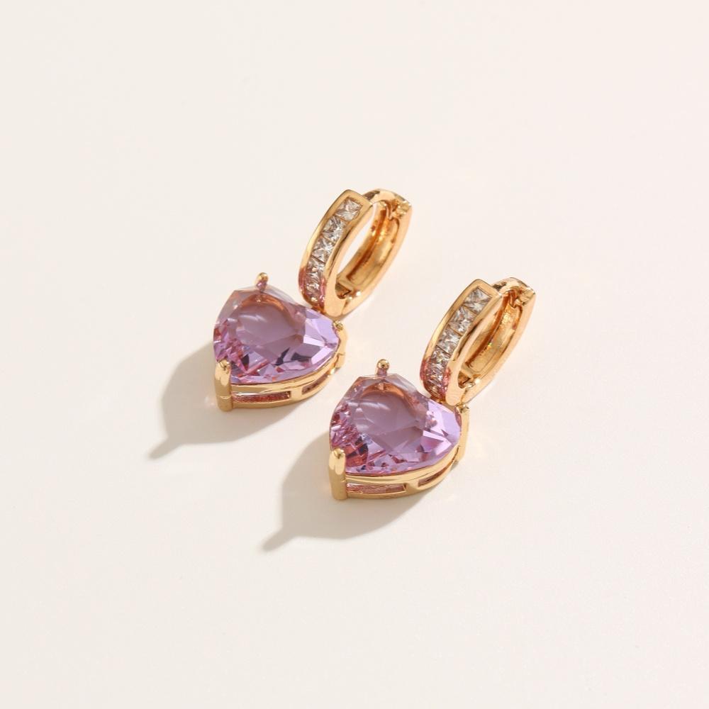 1 Pair Fashion Purple Heart Shape Artificial Crystal Dangle Earrings for Women Zirconia Earring Jewelry Wedding Party Accessories