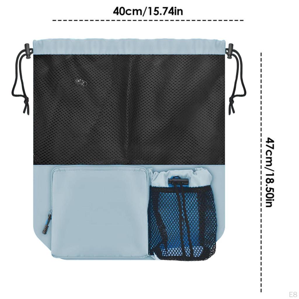 Mesh Drawstring Backpack Casual Daypack Portable Travel for Women Men Swim Bag