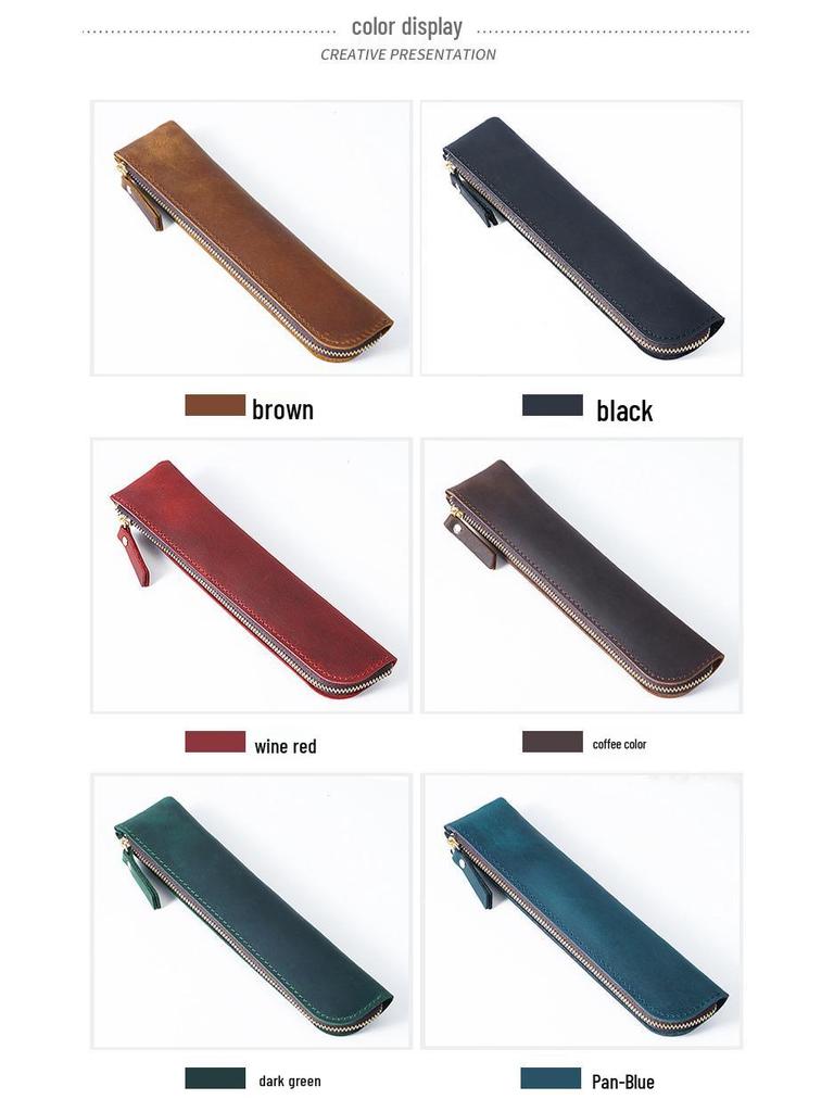 Retro Crazy Horse Leather Apple Pencil Case - Artistic Youth Large Capacity Zipper Stationery Box